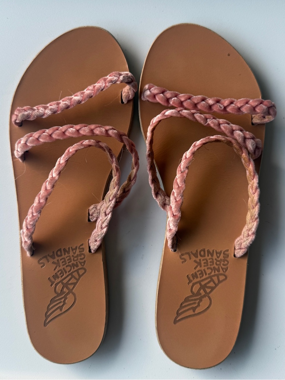 Ancient Greek Sandals Pink Braided Leather Slide sandals sz 39 (8.5)